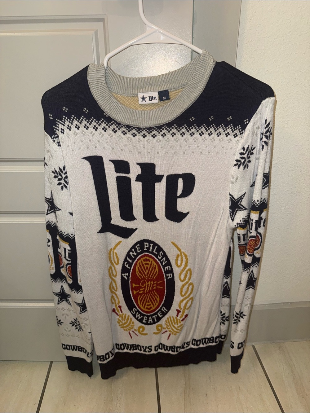 Lite Branded Men’s Knit Sweater - White, Navy & Gold